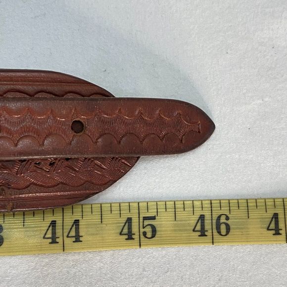 Mens Belt Large Waist Distressed Heavy Duty Tooled Leather Strap Buckle Overlay - Picture 8 of 11